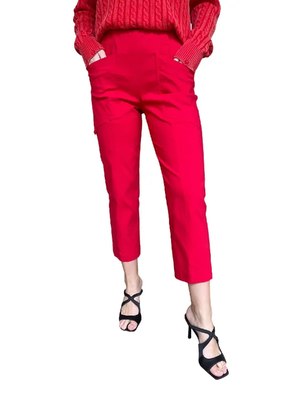 Slim Fit Control Stretch D Ring Crop Cargo Pant In Red
