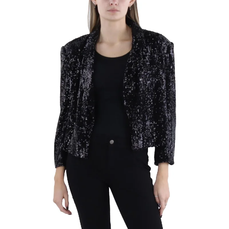 High-end Design Generation Love Womens Isabella Sequined Cropped Open-Front Blazer
