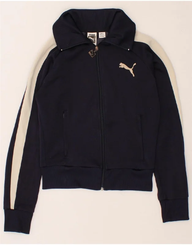 Eye-catching Personality PUMA Womens Crop Tracksuit Top Jacket UK 10 Small Navy Blue Colourblock
