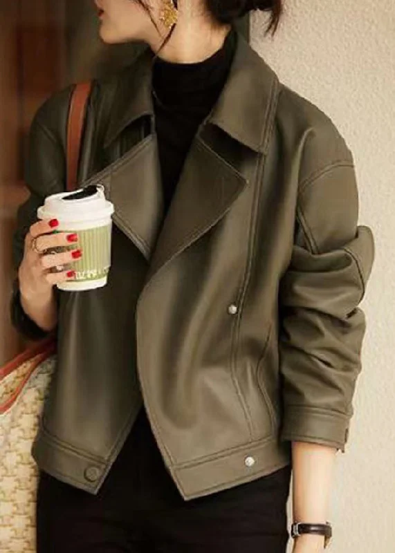 Slightly Flared Design Stylish Green Peter Pan Collar Patchwork Sheepskin Jackets Fall