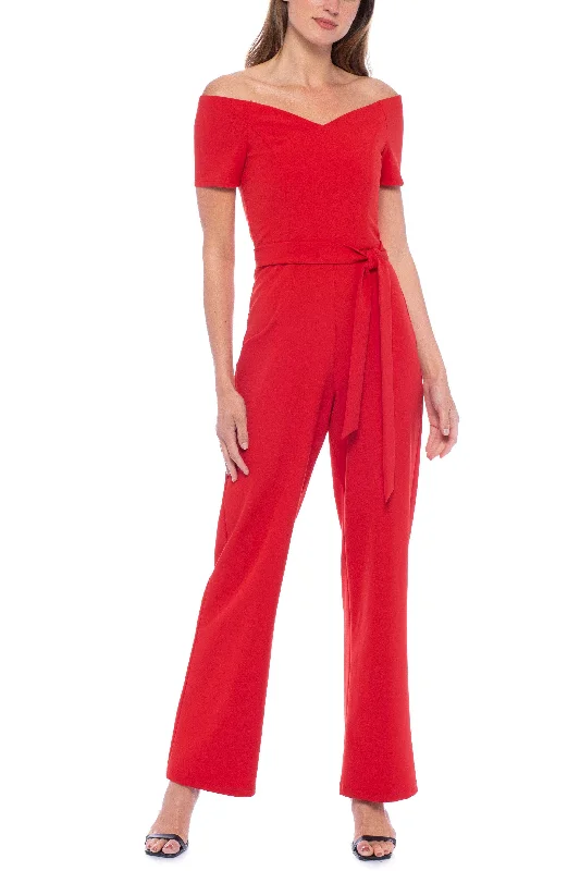 Double-sided Wear Marina 268506 - Short Sleeve Tie Waist Jumpsuit