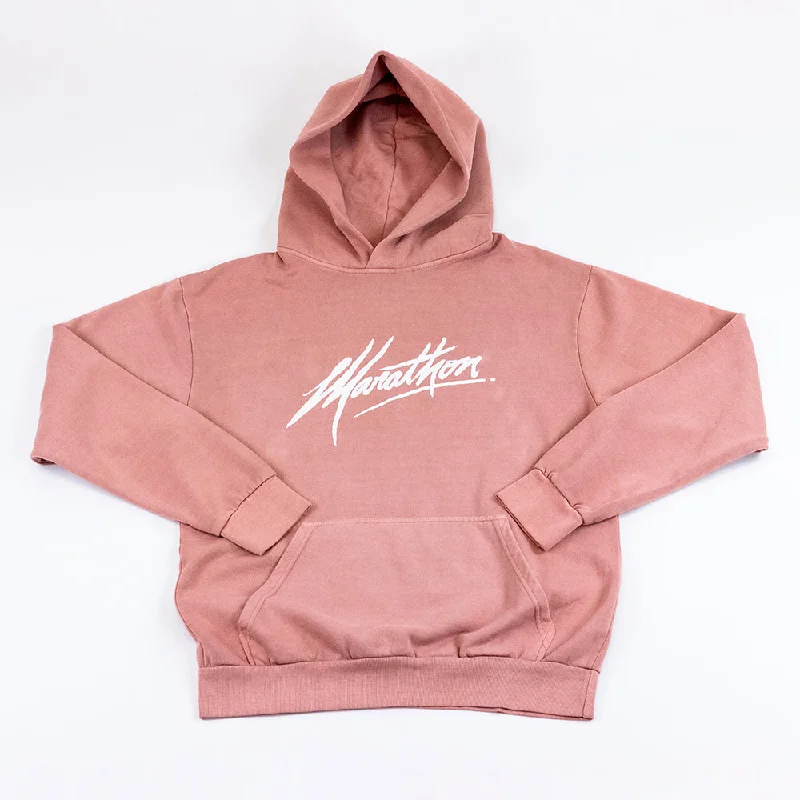 Elegant Style Marathon Script Signature Hoodie - Salmon/White