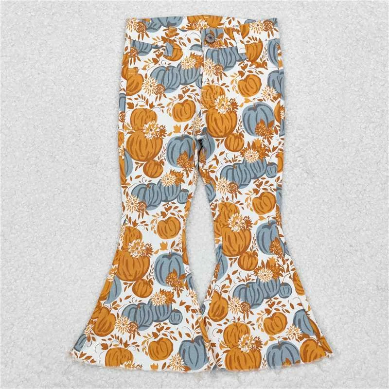 Lazy Style P0487 Baby Girls Fall Pumpkin Flowers Denim Pants Jeans