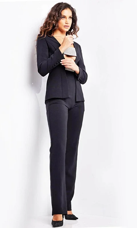 British casual Jovani 24119 - Embellished Front Panel Long Sleeve Pantsuit