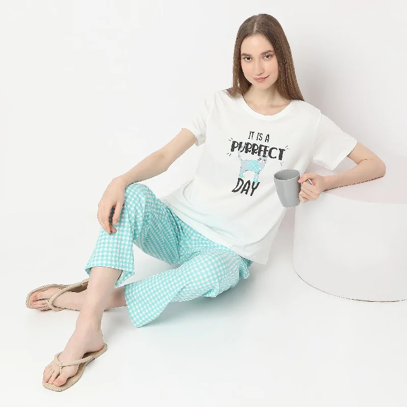 Embroidered Letters Text Print Straight Lounge T-Shirt