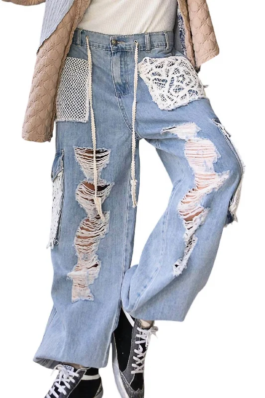 Playful Style Jogger With Crochet Pants In Denim