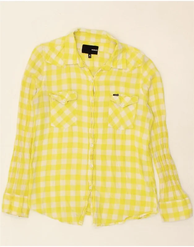 Sports Cool HURLEY Womens Shirt UK 12 Medium Yellow Gingham Cotton