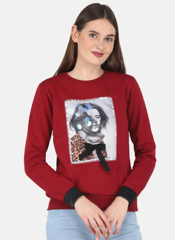 Dynamic Fashion Women Maroon Printed Sweatshirt
