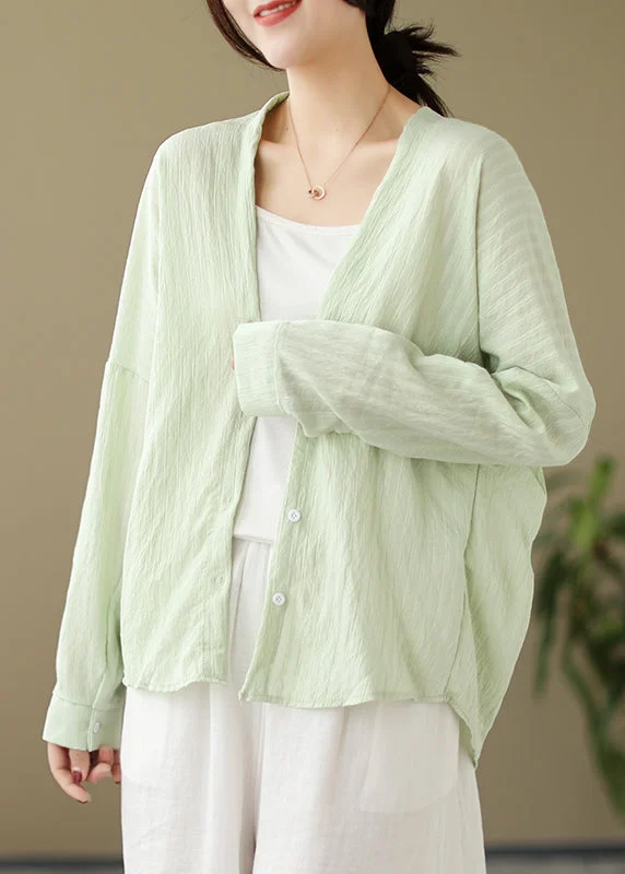 Classic Retro Green Button Patchwork Cotton Coat Outwear V Neck Fall