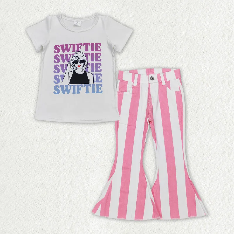 Multi-functional style GSPO1597 Swiftie Top Pink Denim Pants Set