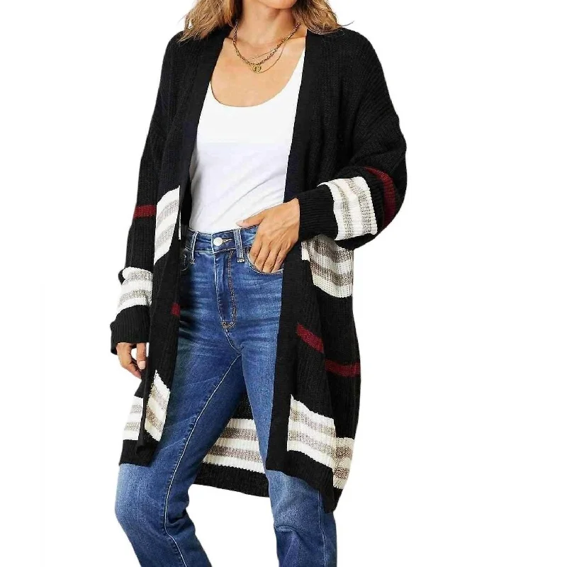 Wandering freely Double Take - Cozy Striped Ribbed Drop Shoulder Sweater