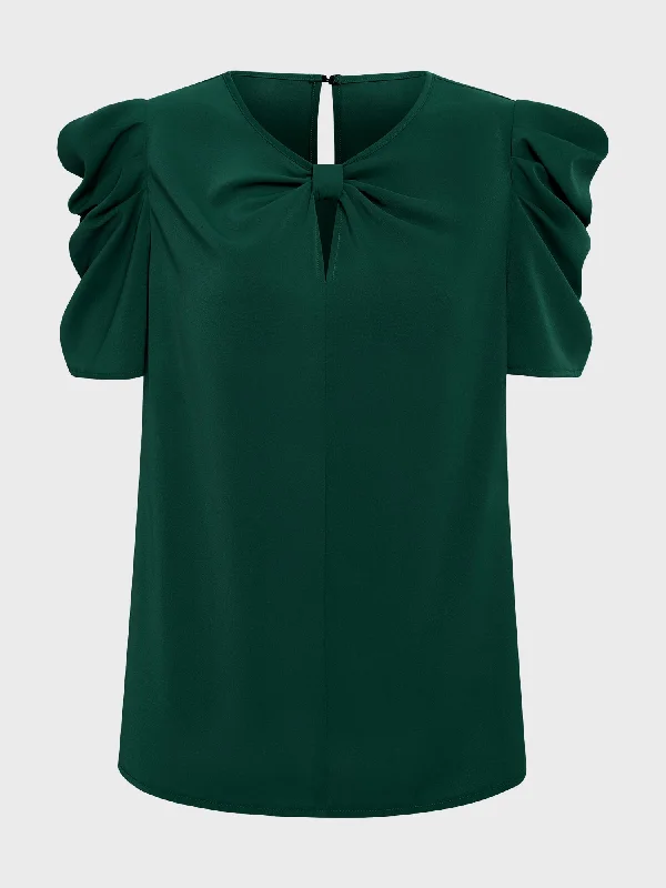 Unique prints Midsize Bowknot Puff Sleeves Top