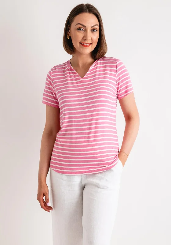 British casual Fransa Ivy Striped V Neck Jersey Top, Pink