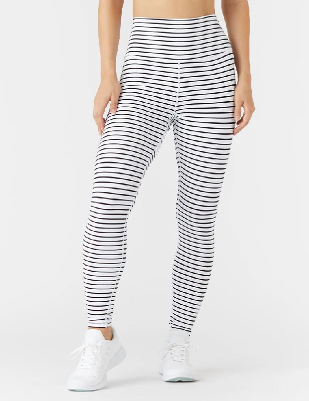 Simple Solid Color High Power Legging: White / Black Stripe