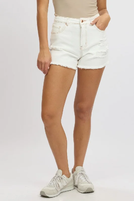 Customized Version White Relaxed Shorts High Rise