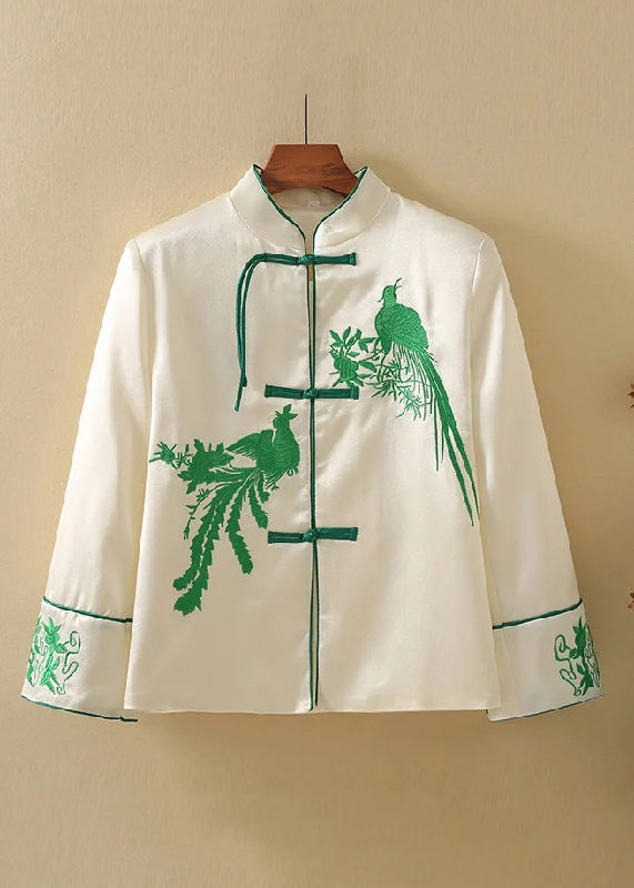 End Of The Year New Beige Stand Collar Embroidered Button Coat Fall