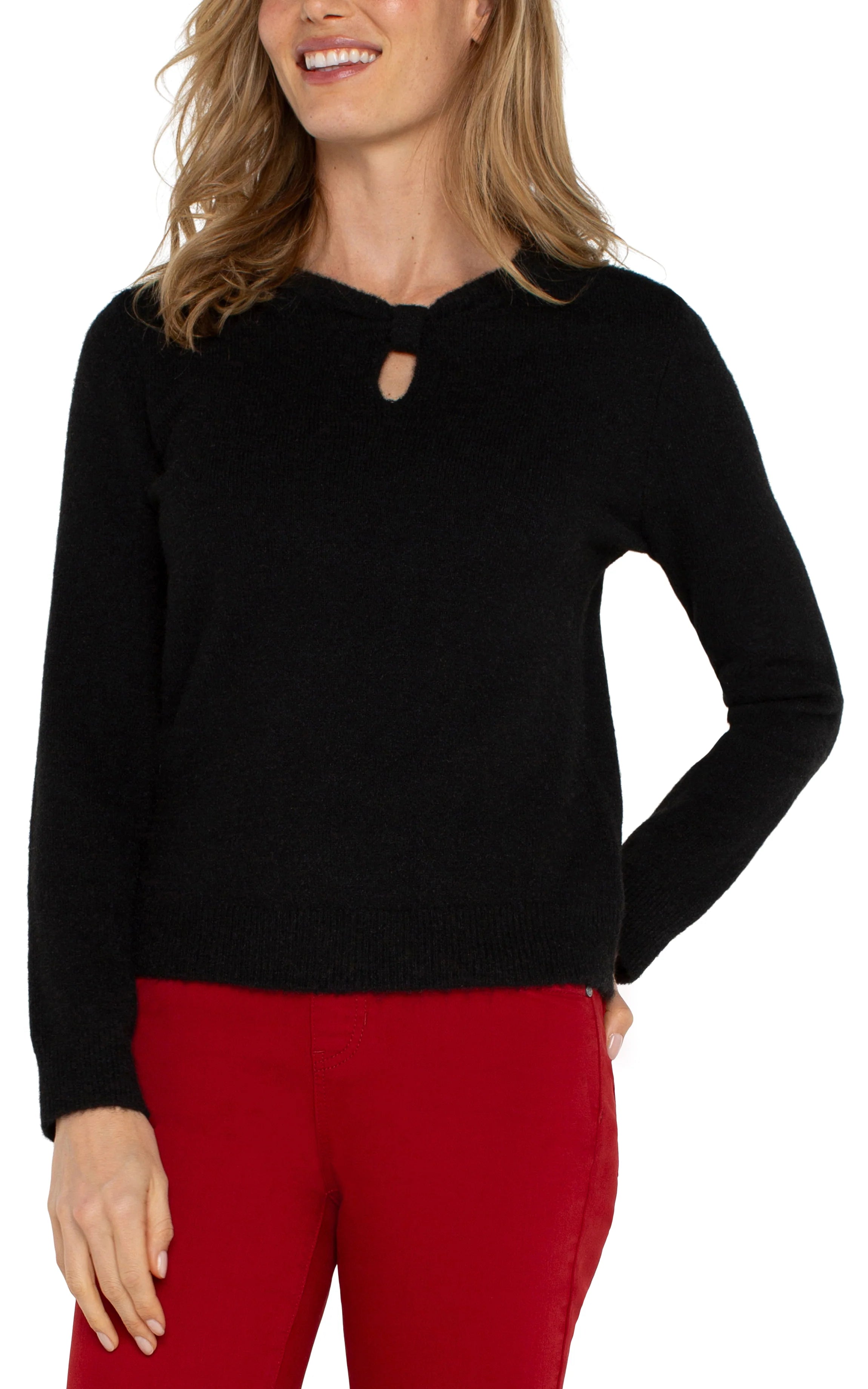 French Style Liverpool Cut Out Bow Neck Sweater Black