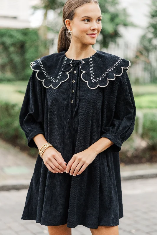 Versatile Items Sure Thing Black Scalloped Dress