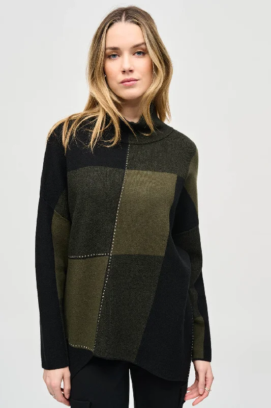 Body Design Joseph Ribkoff Color-block Jacquard Knit Pullover Style 243944 Iguana/Black