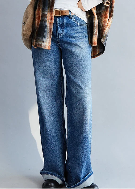 Low-key Luxury Fashion Blue Casual high waist denim Pants Spring