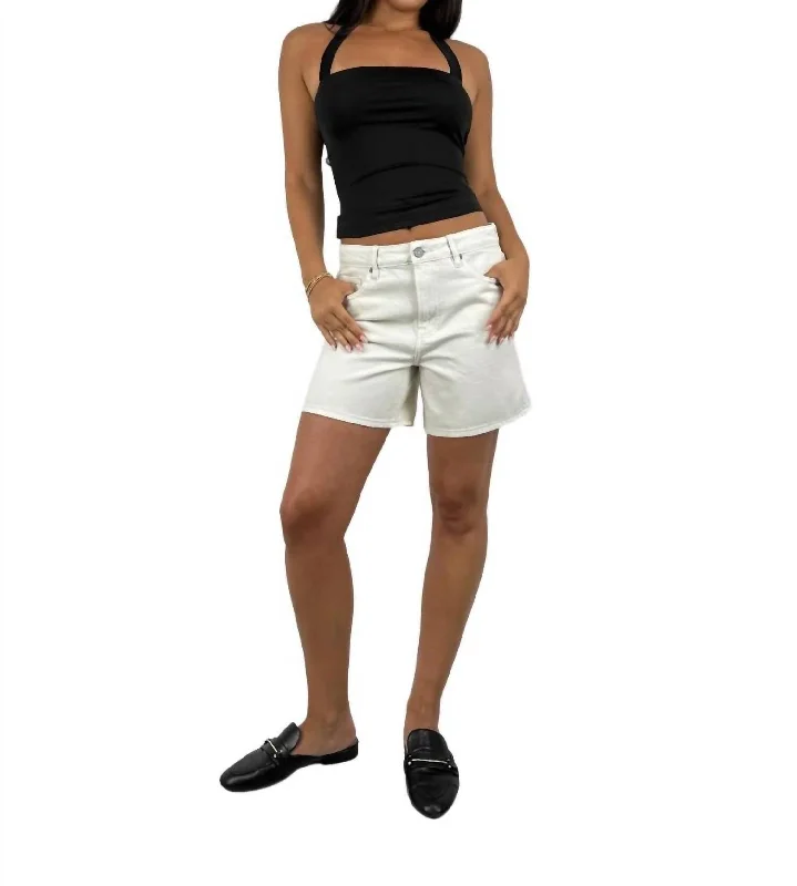 Sweet Girl Mid Rise Straight Leg Denim Shorts In Cream