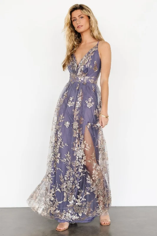 Girl Style Lucienne Shimmer Maxi Gown | Blue + Gold