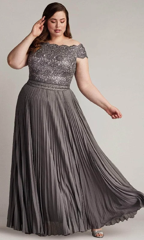 Free And Casual Tadashi Shoji CFC24341LQ - Embroidered Pleated A-Line Evening Gown