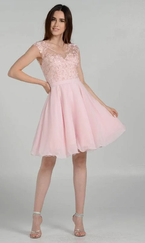 Beautiful Romance Poly USA 8094 - Embroidered Scoop Neck Cocktail Dress