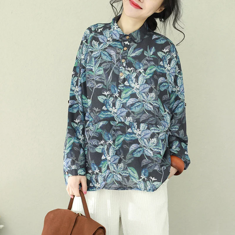Simple Style Beautiful lapel linen tunic pattern 2024 Tutorials floral tunic shirts spring