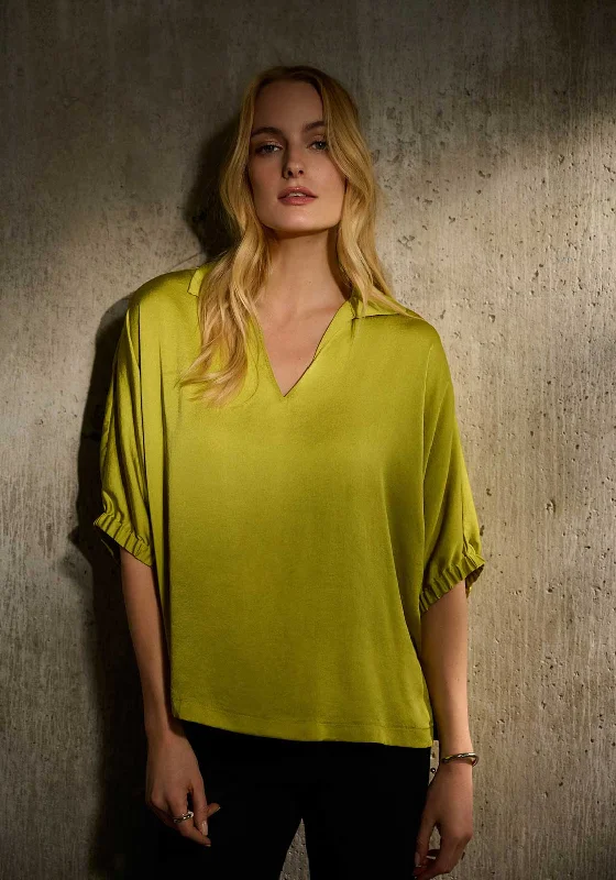 Unique Design Joseph Ribkoff Oversized Collar V Neck Top, Wasabi