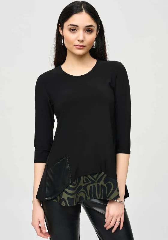 Comfortable Design Joseph Ribkoff Contrast Print Top, Black & Green