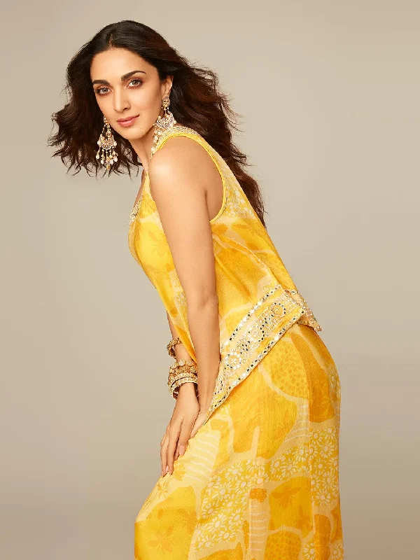 Design And Tailoring Naaz Yellow Printed Silk Blend Co-Ords