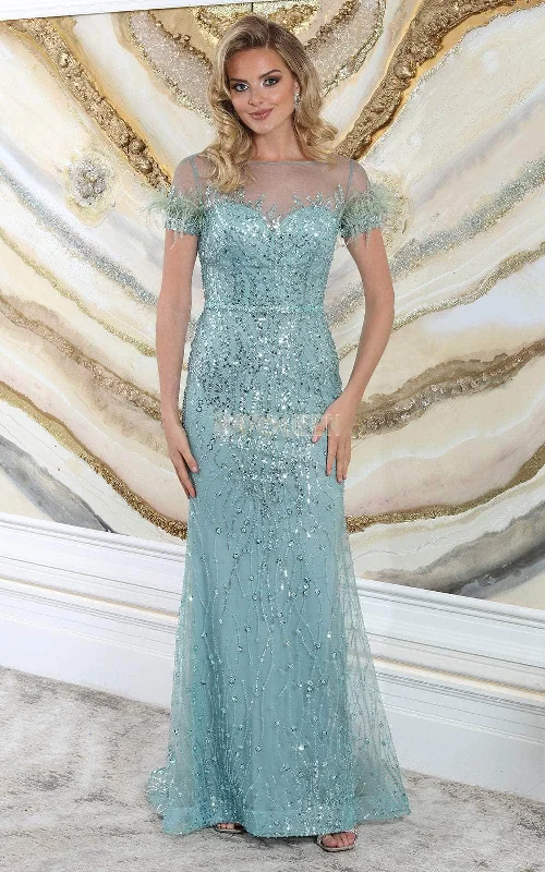Customized Version May Queen RQ8092 - Short Sleeve Embellished Evening Dress