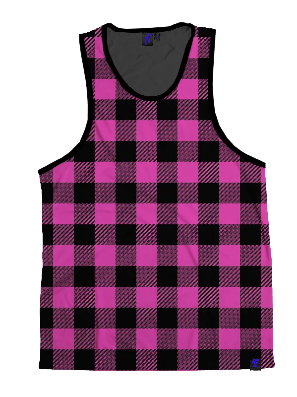 Fresh And Simple Neon Pink & Black Plaid Unisex Tank Top
