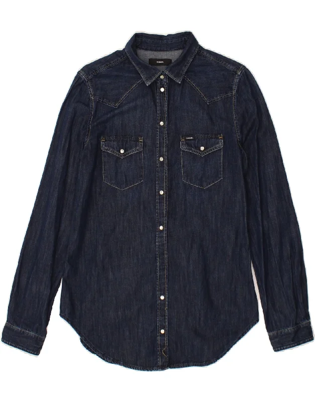 Exquisite Fabrics DIESEL Womens Denim Shirt UK 14 Medium Navy Blue Cotton