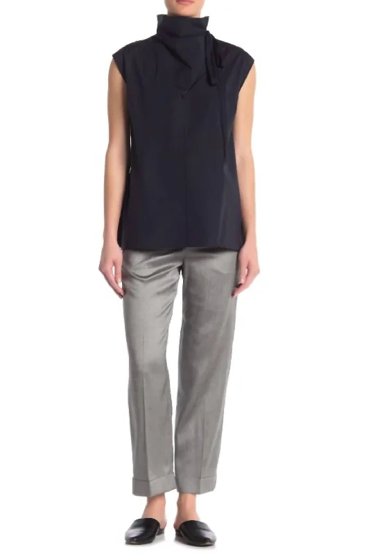 Fashion Elements Crop Pants Cuff Straight Fluid Melange Pants In Grey