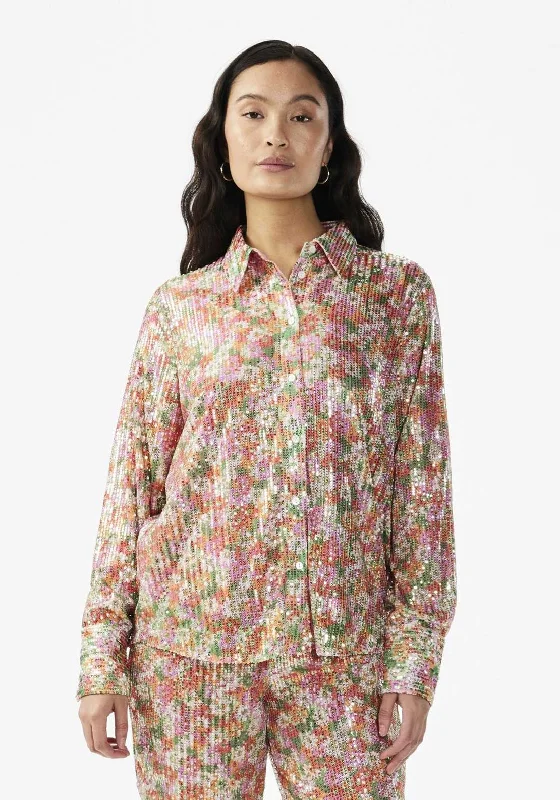 Sexy Fun Y.A.S Kaia Sequin Floral Shirt, Sandshell