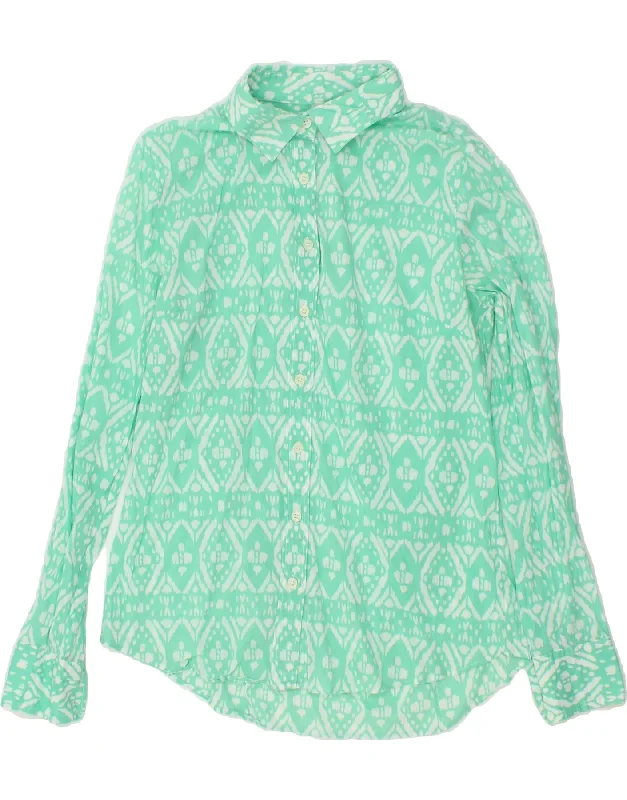 Playful Style J. CREW Womens Shirt UK 10 Small Turquoise Argyle/Diamond