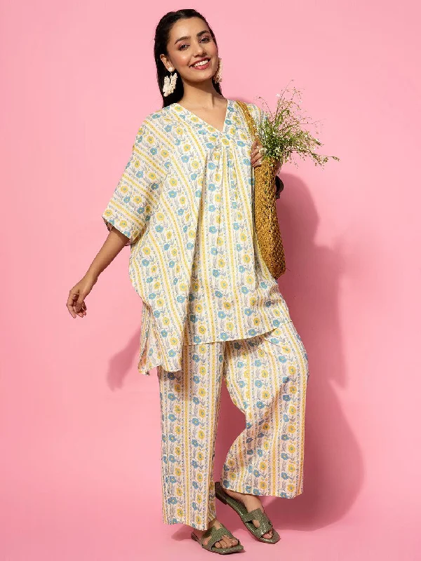 Dynamic Fashion Cream Printed Cotton Co-Ords