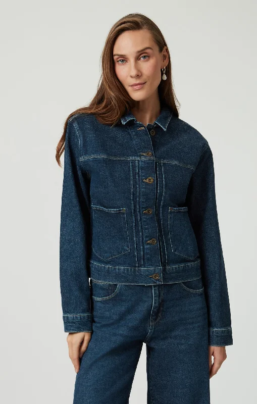 Fresh And Natural LAUREL DENIM JACKET IN DARK BLUE DENIM