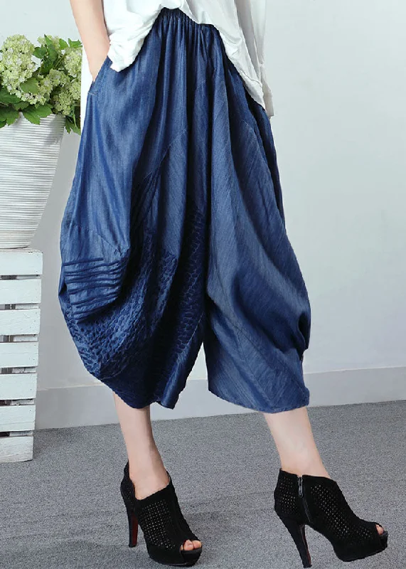 Romantic And Fresh Style Blue Embroideried Pockets denim Pants Spring