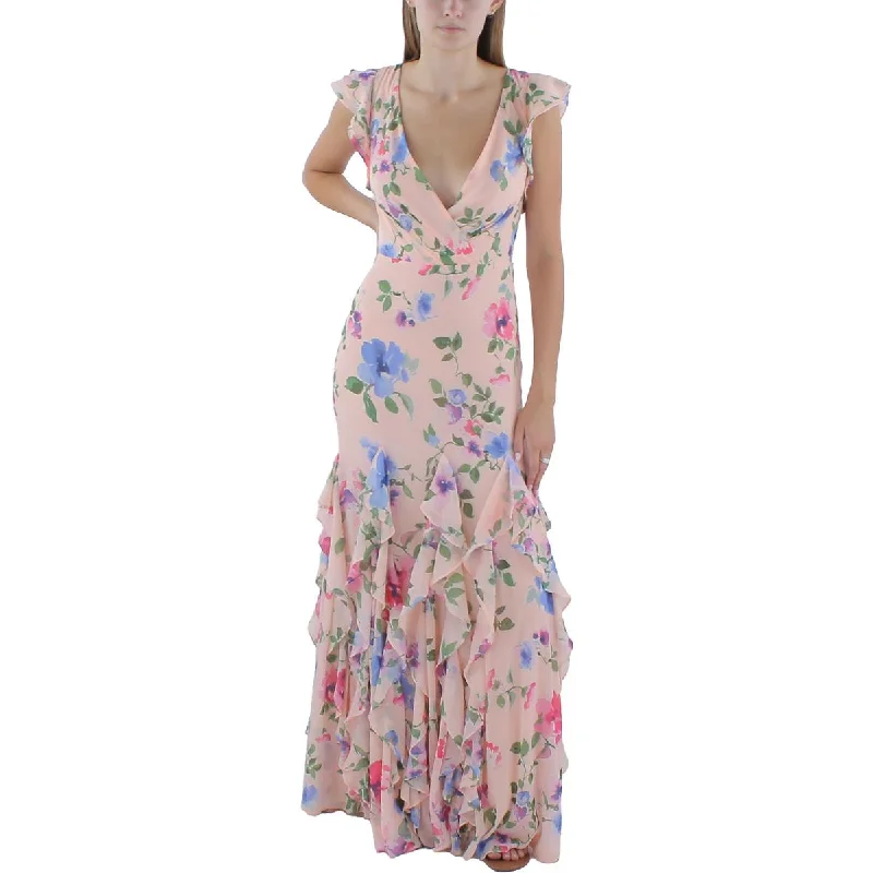 Floral Prints Lauren Ralph Lauren Womens Evening Faux Wrap Maxi Dress