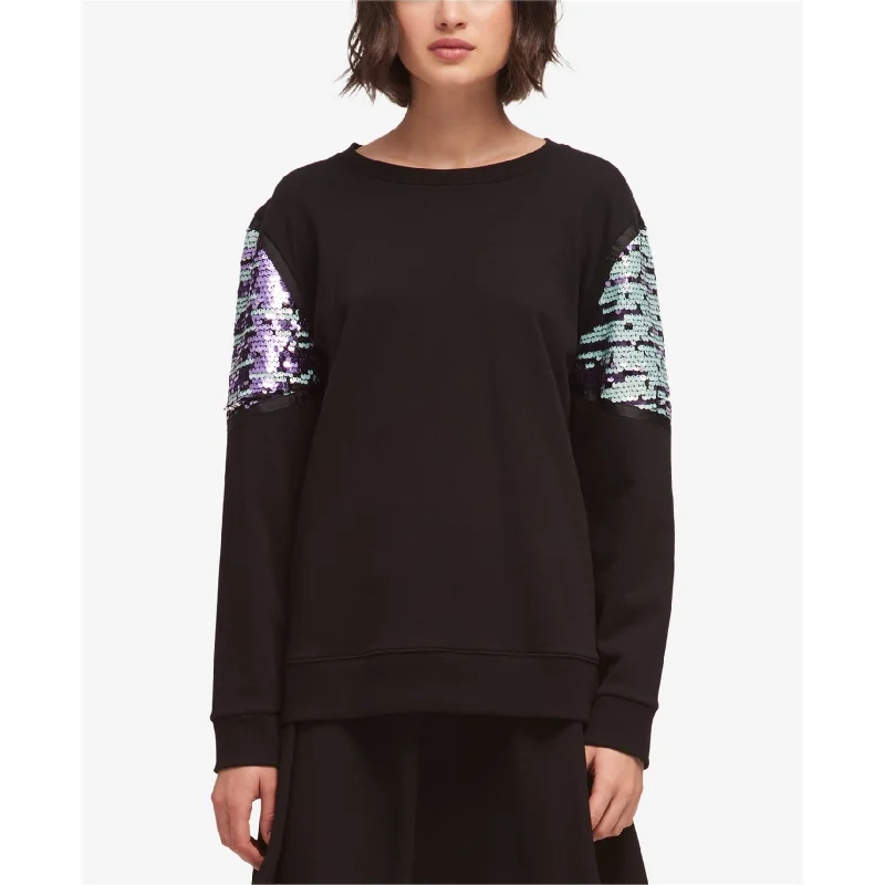 Noble Temperament DKNY Womens Sequin Pullover Sweater, Black, Medium