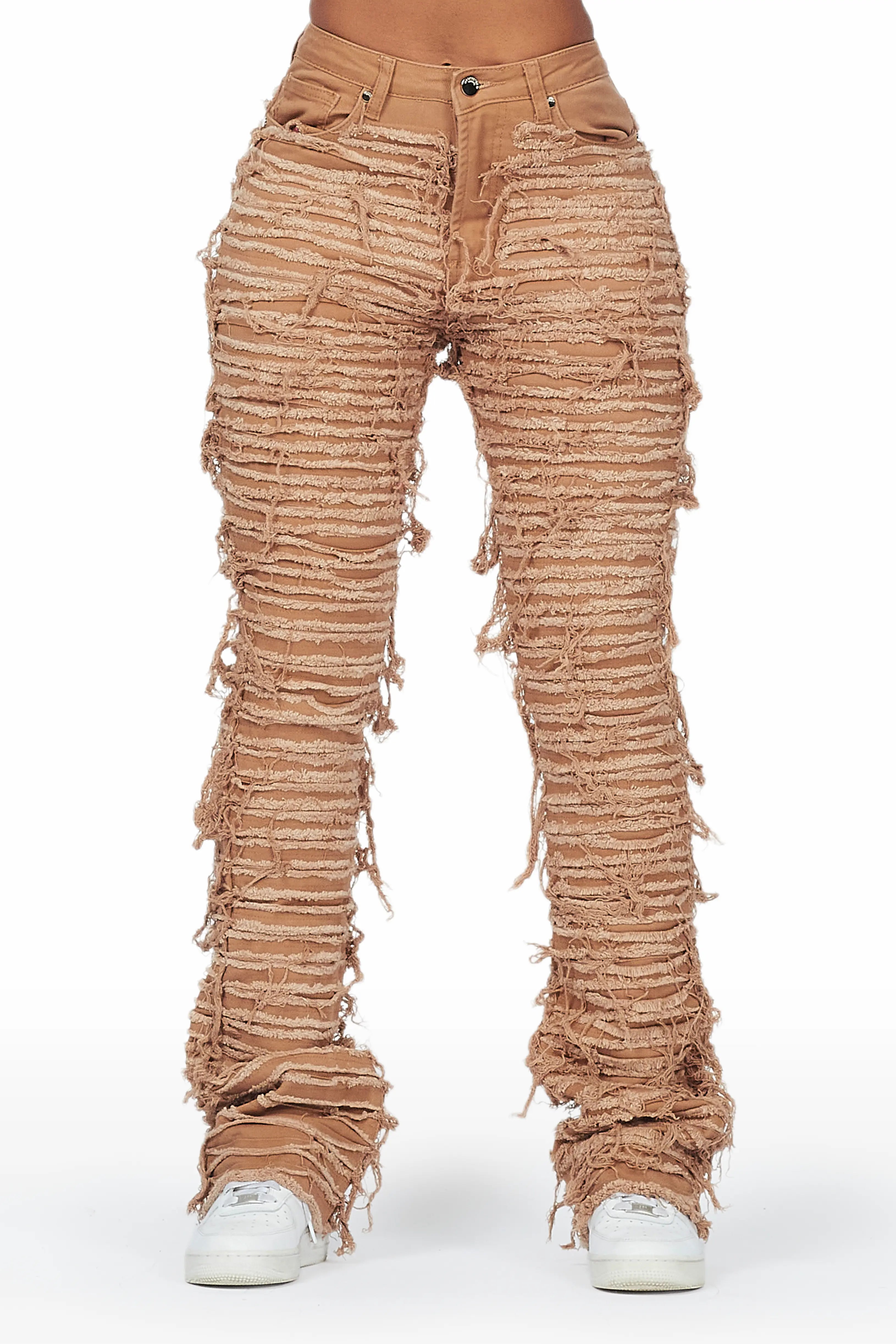 British Fashion Melany Tan Stacked Flared Jean