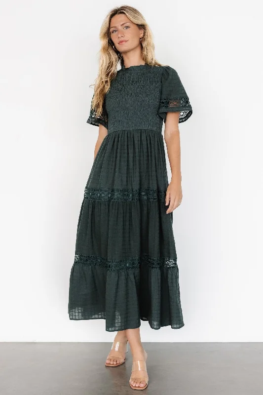 British Fashion Loveland Geo Lace Maxi Dress | Dark Green
