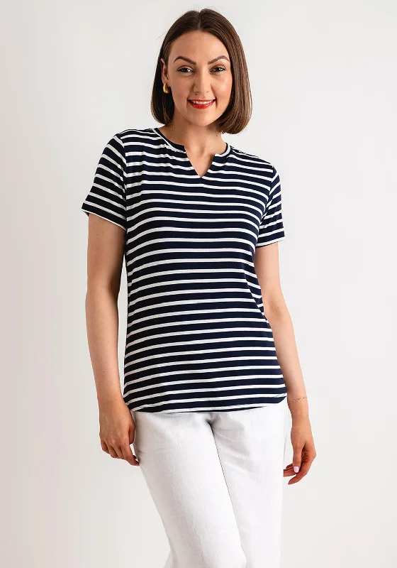 Unique prints Fransa Ivy Striped V Neck Jersey Top, Navy