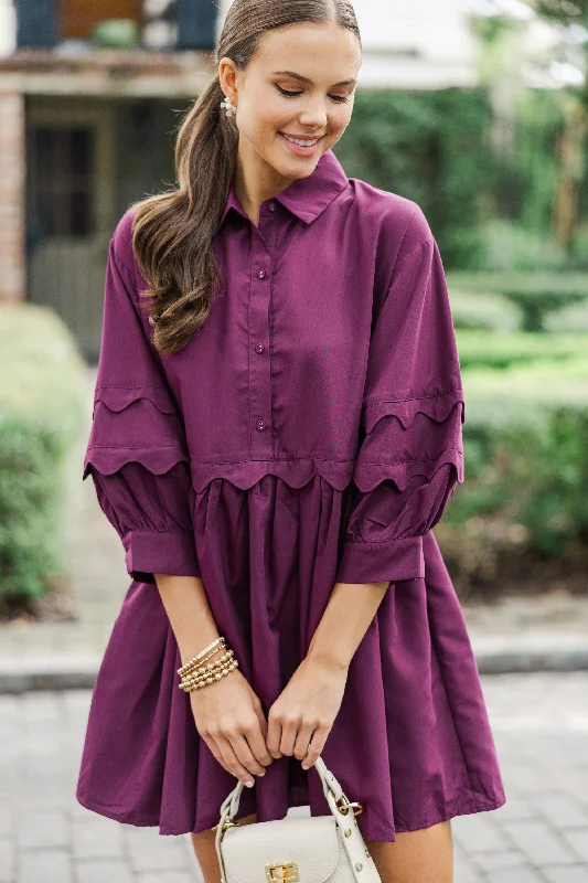 Carefree Style All The Best Plum Purple Scalloped Dress