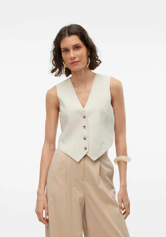 Fresh And Natural Vero Moda Aware Kendal Pinstripe Waistcoat, Oatmeal