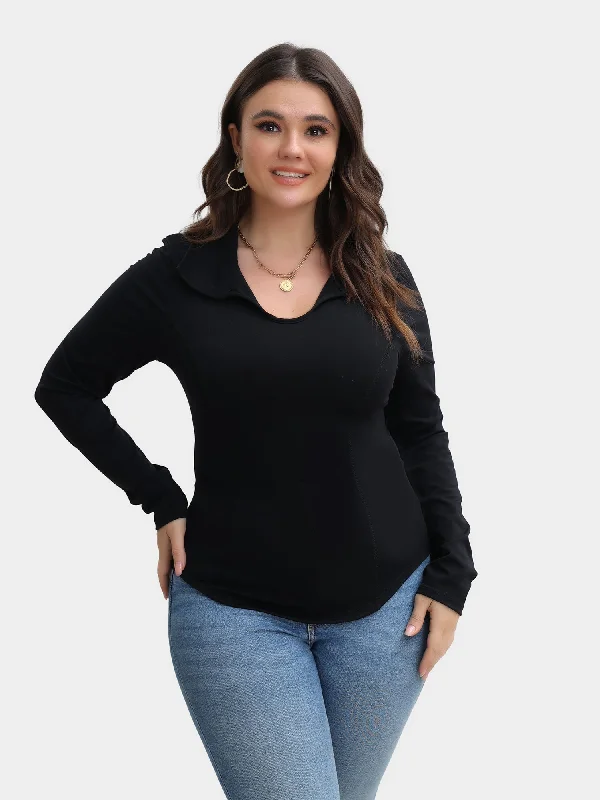 Sports And Leisure Midsize Long Sleeve Curved Hem V-Neck Top