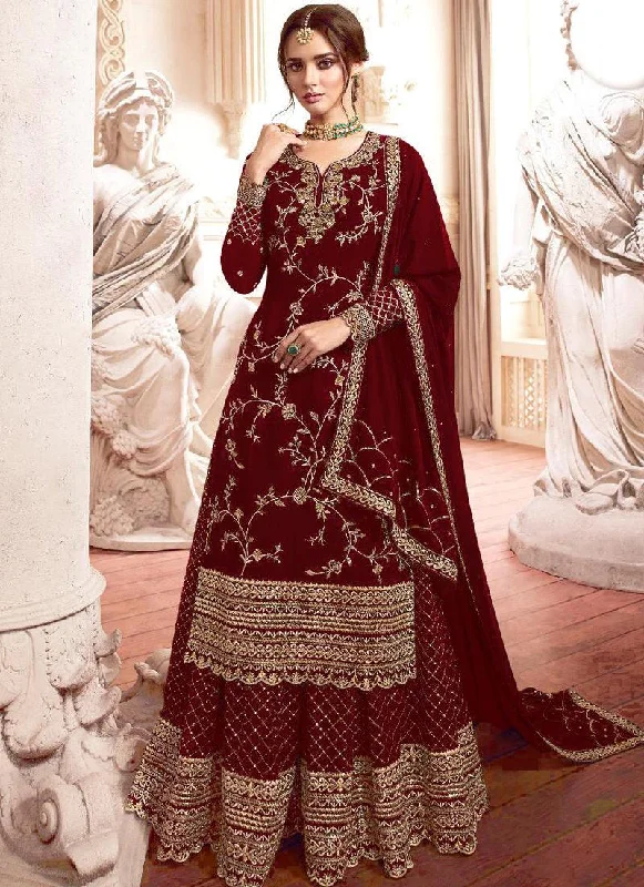 High-quality fabrics Charming Maroon Zari Georgette Pakistani Palazzo Salwar Suit